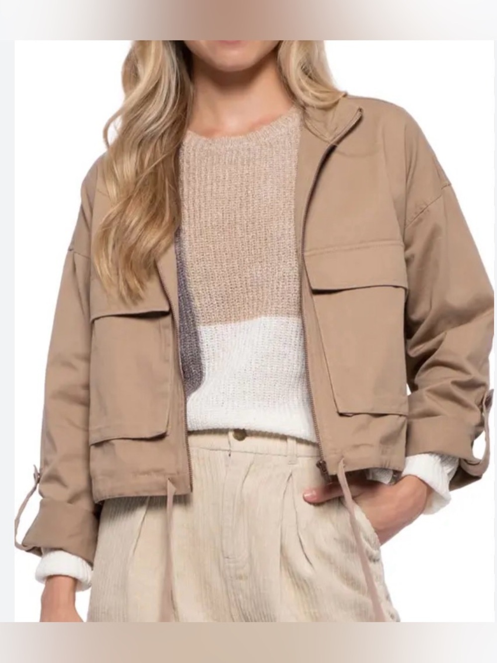 Blu Pepper Cropped Utility Jacket in Brown